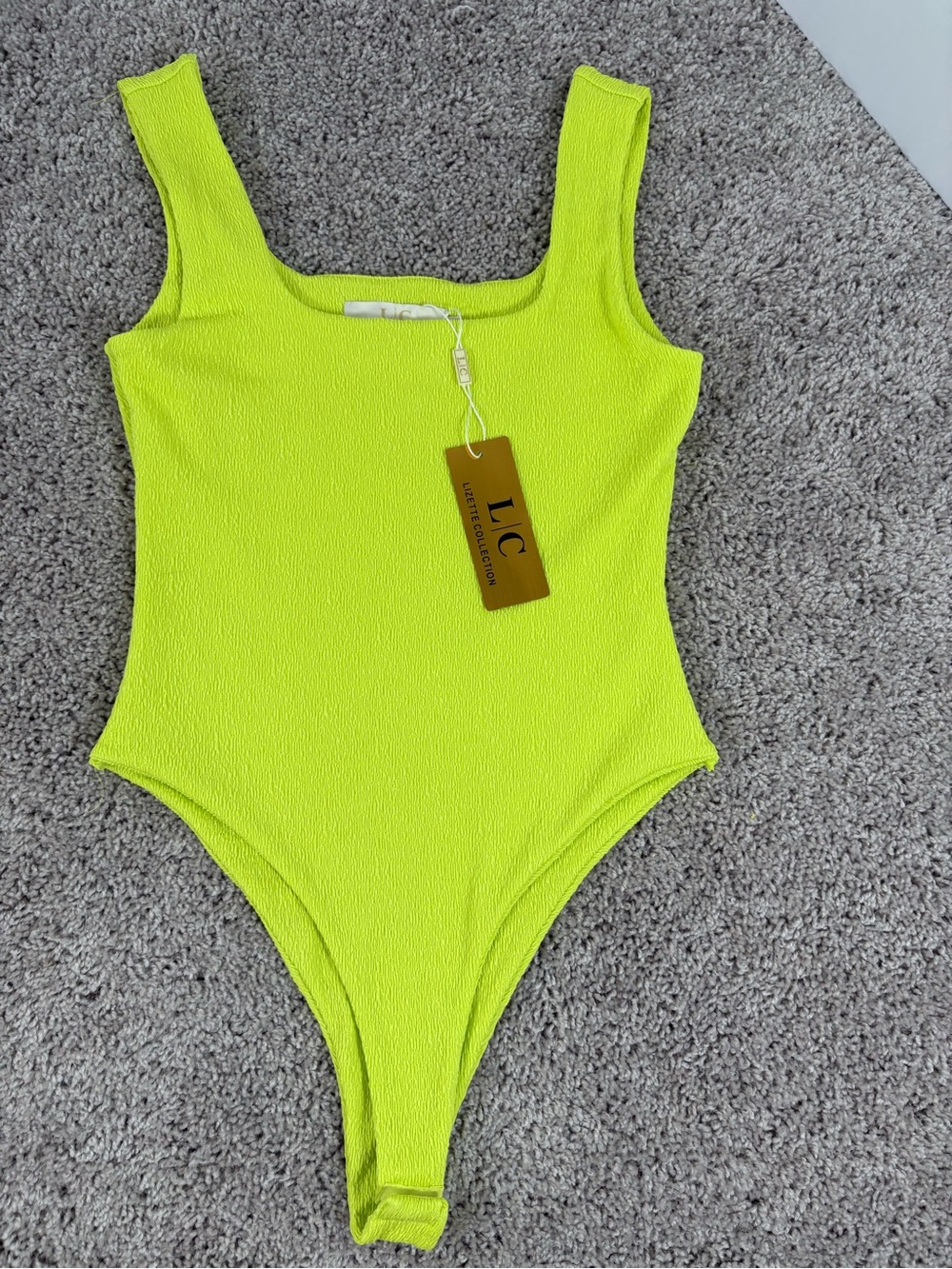 Bright Lime Textured Tank Bodysuit with L.I.C. Tag